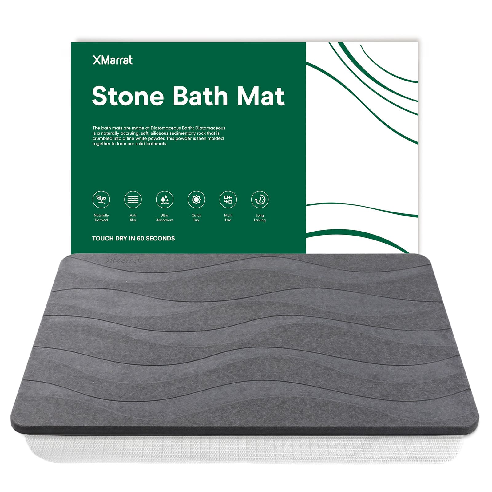 Gray stone bath mat with XMarrat packaging.