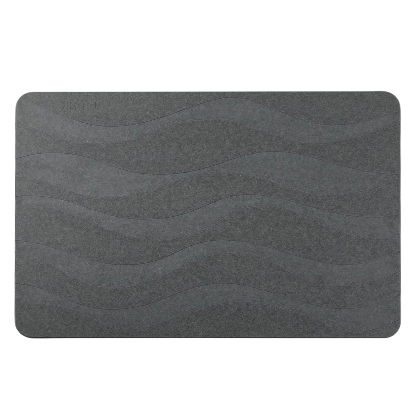 Dark gray stone bath mat with wave texture.